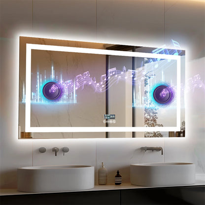 Badkamerspiegel - met LED - Spiegel - Smart Spiegel - Badkamerspiegel met Verlichting - Anti-fog - Dimbaar - Backlit + Front Lit - Digitale Weergave - met Bluetooth - Wandmontage - Waterdicht - Energiezuinig - 1400x700mm - QUORE