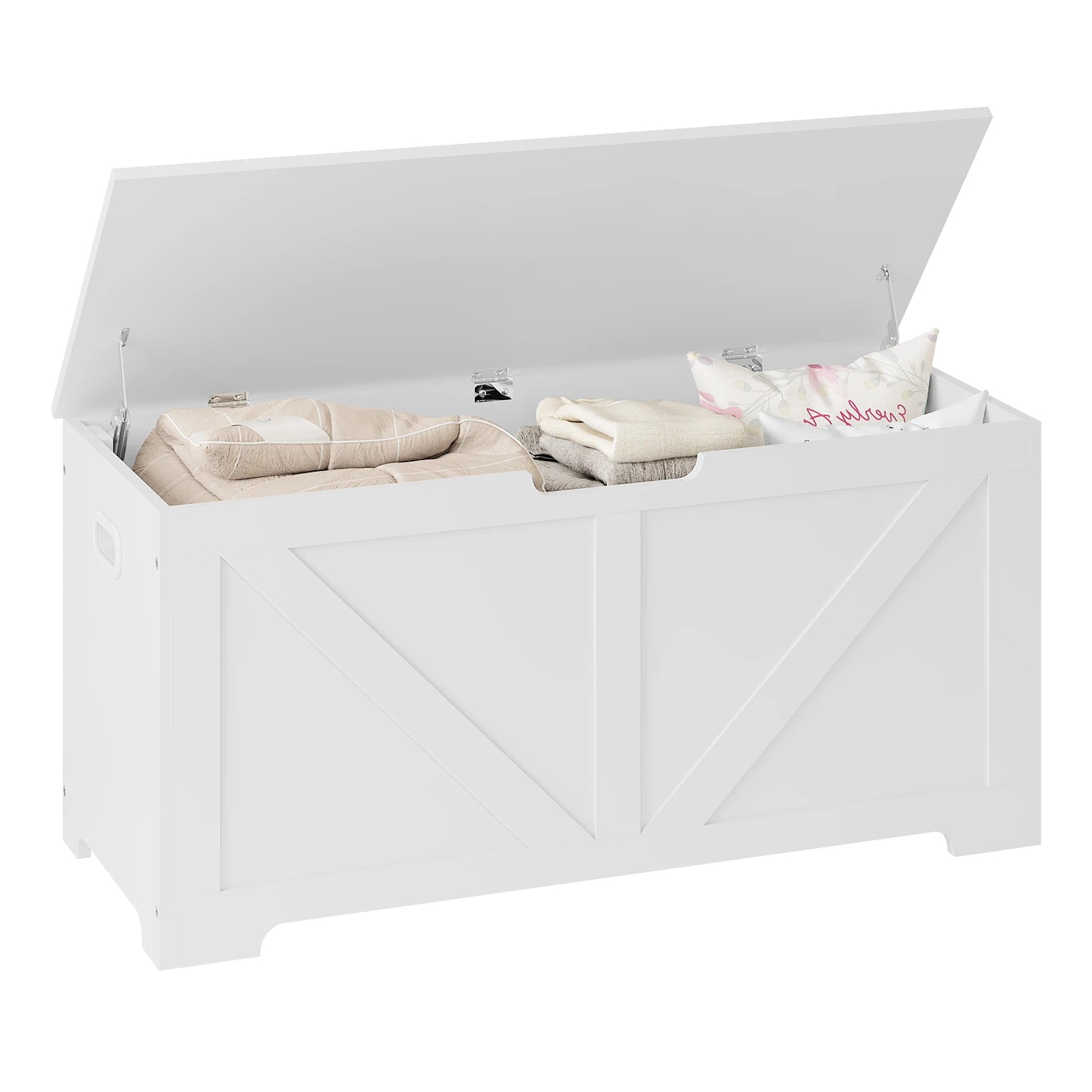 Tuinbox - Tuinkussenbox - Buitenkast - Tuinspullen - met Open Deksel - Luikontwerp - Stevig - Duurzaam - voor Tuin - Terras - Buiten - Hout - 100 x 47 x 40 cm - Wit - QUORE