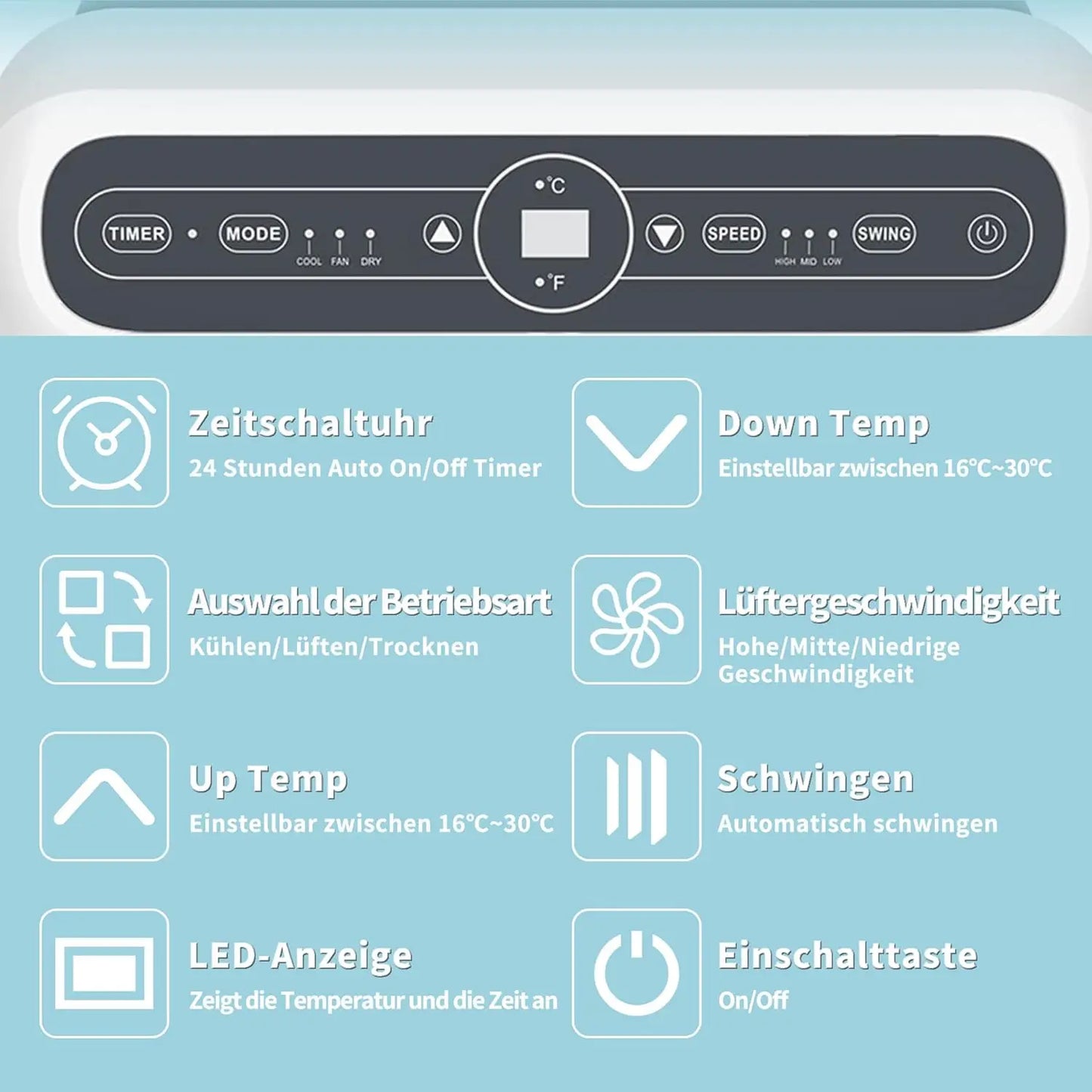 Mobiele Airco - Draagbare Airconditioning - Mini-Airconditioning - met Uitlaatslang - voor Koeling - Ventileren - Ontvochtigen - 12000 BTU - 3.5 kW - 30m² - 44.3 x 34 x 83 cm - Wit