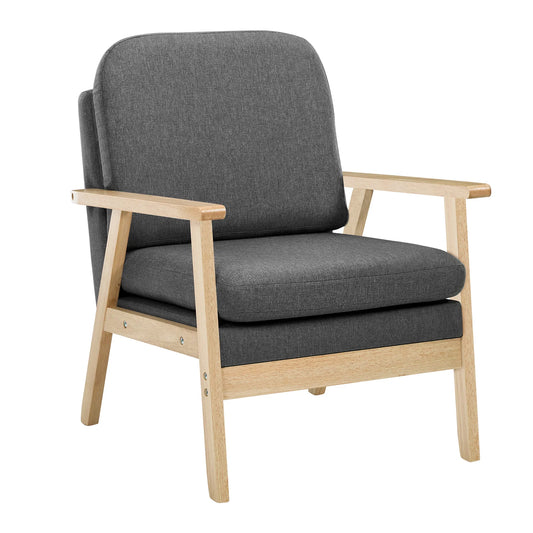 Ligstoel - Tuinstoel - Lounge Fauteuil - Tuinmeubel - Ligstoelen Buiten - Binnen - met Kussen - voor Woonkamer - Slaapkamer - Thuis - Scandinavische Stijl - Sterk - Duurzam - Linnen & Massief Hout - 66.5 x 64 x 81.5 cm - Donkergrijs