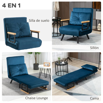 Slaapbank – Slaapstoel – Bank – Sofa – Bedbank – Verstelbare Rugleuning 5 Standen – Velvet Bekleding Diep Navy Blauw - QUORE