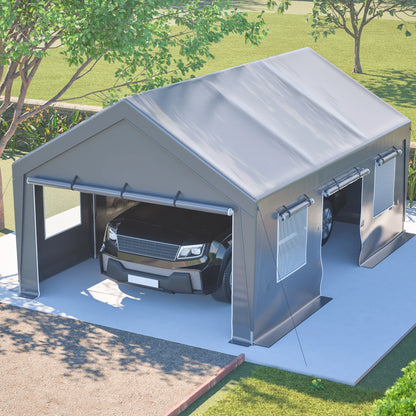 Outdoor Schuurzeil – Tuinhuis – Carport – Tent – Garage – Waterdicht PE Zeil – Oprolbare Ramen met Horren – 6x4x3 Meter – Gegalvaniseerd Staal Frame – UV-Bescherming