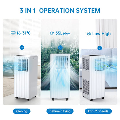 Mobiele Airconditioner – Airco – Luchtontvochtiger – Ventilator – Koeling – 9000 BTU – 30 Liter Ontvochtiging - Wit