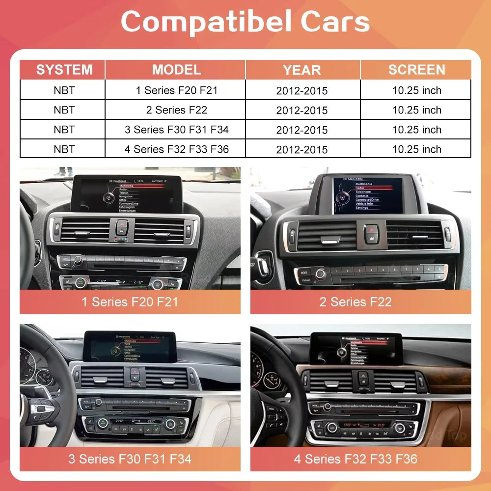 Wireless CarPlay Android Auto Car Multimedia Display For BMW 1 2 3 4 Series F20 F21 F30 F31 F32 F33 F34 F36 NBT Touch Screen