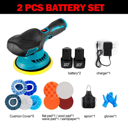 Polijstmachine Auto - Mini - Polijstmachine - Accu - Poetsmachine - 6000RPM Draadloos - 12V Elektrische - 6 Snelheden - Waxen - Compact - Krachtig -2 Batterijsets