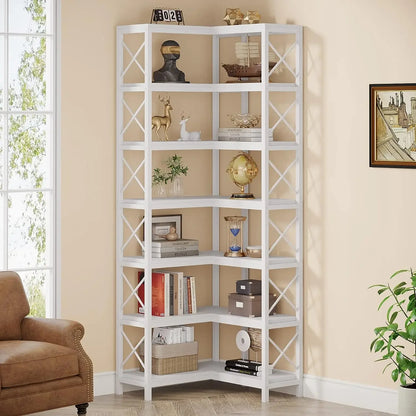 Hoekboekenkast – Hoekkast – Boekenkast – Opbergkast – L-vormig – 7 Planken – MDF Metalen Frame