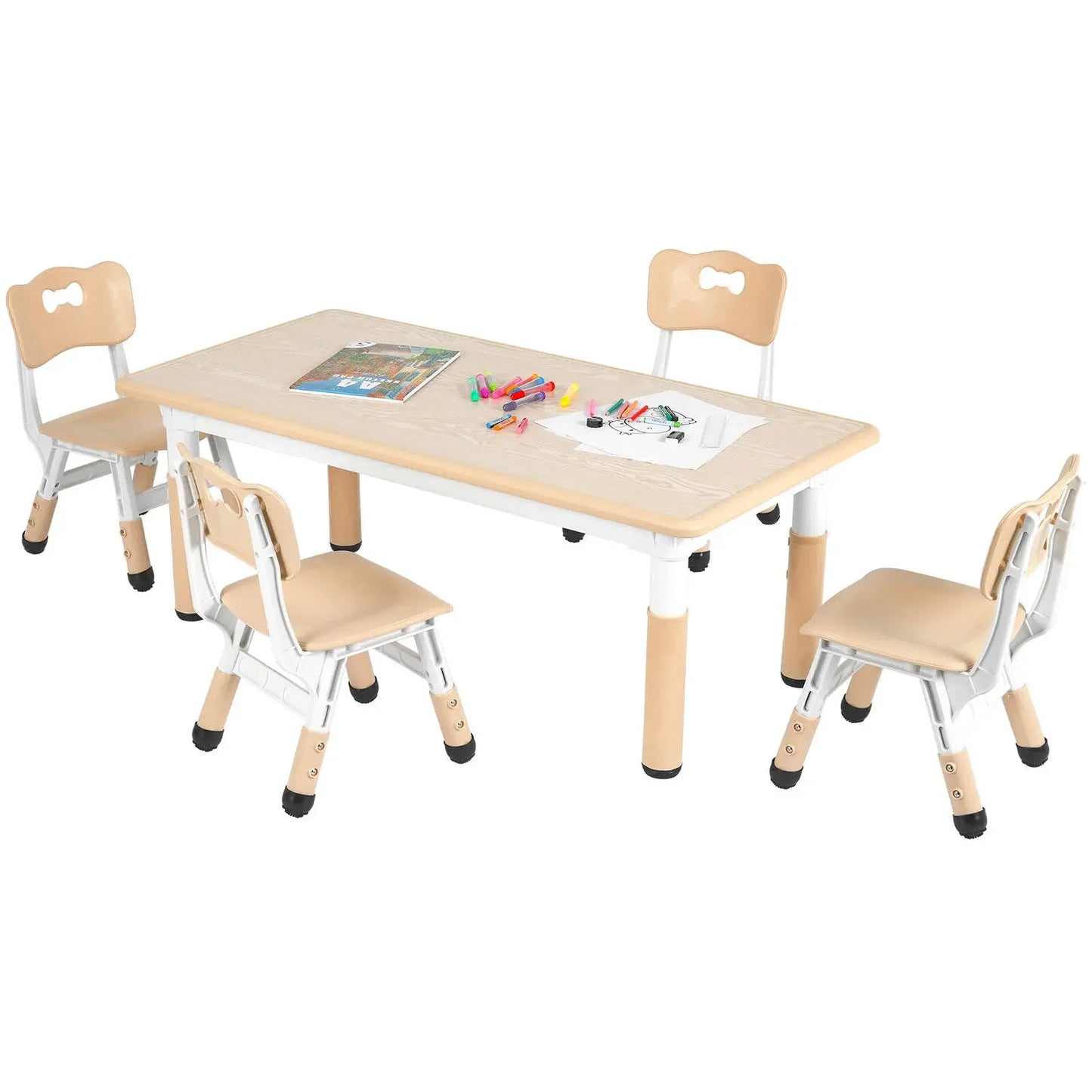 Kindertafel Set – Kinderbureau – Speeltafel – Kindermeubel – Studieplek – Verstelbare Hoogte – Duurzaam Kunststof Kaki
