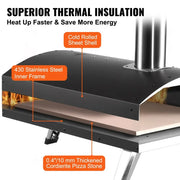 Pizzaoven - Pizzaovens voor buiten - Duurzaam - Pizzaoven voor buiten - Pizza Oven Houtgestookte - 12 Inch Pizzaoven - Pellet Pizza oven - Pizza Oven Tuin - Draagbaar - RVS - Zwart