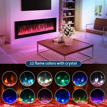 Elektrische haard – Sfeerhaard – Open haard – Elektrische kachel – Wandhaard – 50 inch – 12-kleur vlam effect – 900/1800W met afstandsbediening en app bediening - QUORE