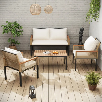 4-Persoons Loungeset – Tuinmeubel – Loungeset Buiten – Loungeset Balkon – Tuinbank – UV-bestendig PE-Rattan – Gepoedercoat Stalen Frame