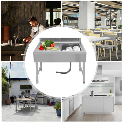 Verstelbare Spoelbak Keuken – Vrijstaande Spoelbak – RVS Spoelbak – Enkele Kom Spoelbak – Keukenzwem – Roestvrij Staal – Verstelbare Poten – Antislipvoetjes – 100x50x80 cm