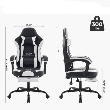 Gaming Stoel - Gamestoel - Bureaustoel - Computerstoel - Ergonomische Gaming Chair -PU Lederen Bureaustoelen met Hoofdsteun & Lendensteun - voor Thuiswerk of Gamen - Zwart - QUORE