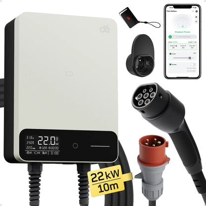 Wallbox 11kW White – Elektrische Autolader – EV Oplaadstation – Laadpaal – Thuislader – 10m Type 2 Kabel – 3-Fase Snelladen – Weerbestendig IP54