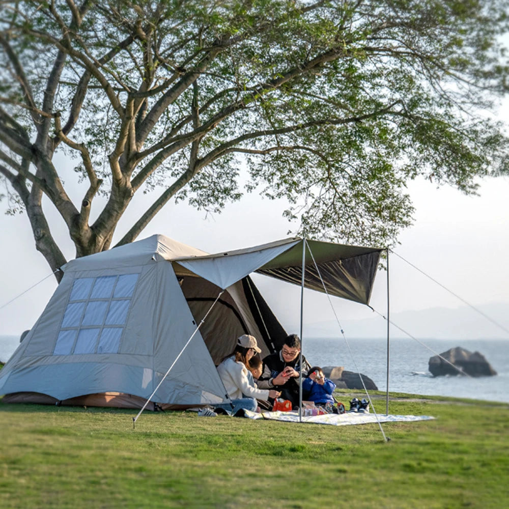 Dubbelwandige Tent – Kampeertent – Outdoor Tent – Wandel Tent – Strand Tent – Waterdicht Met Oxford Stof – Ruimte Voor 3-4 Personen - Grijs - QUORE