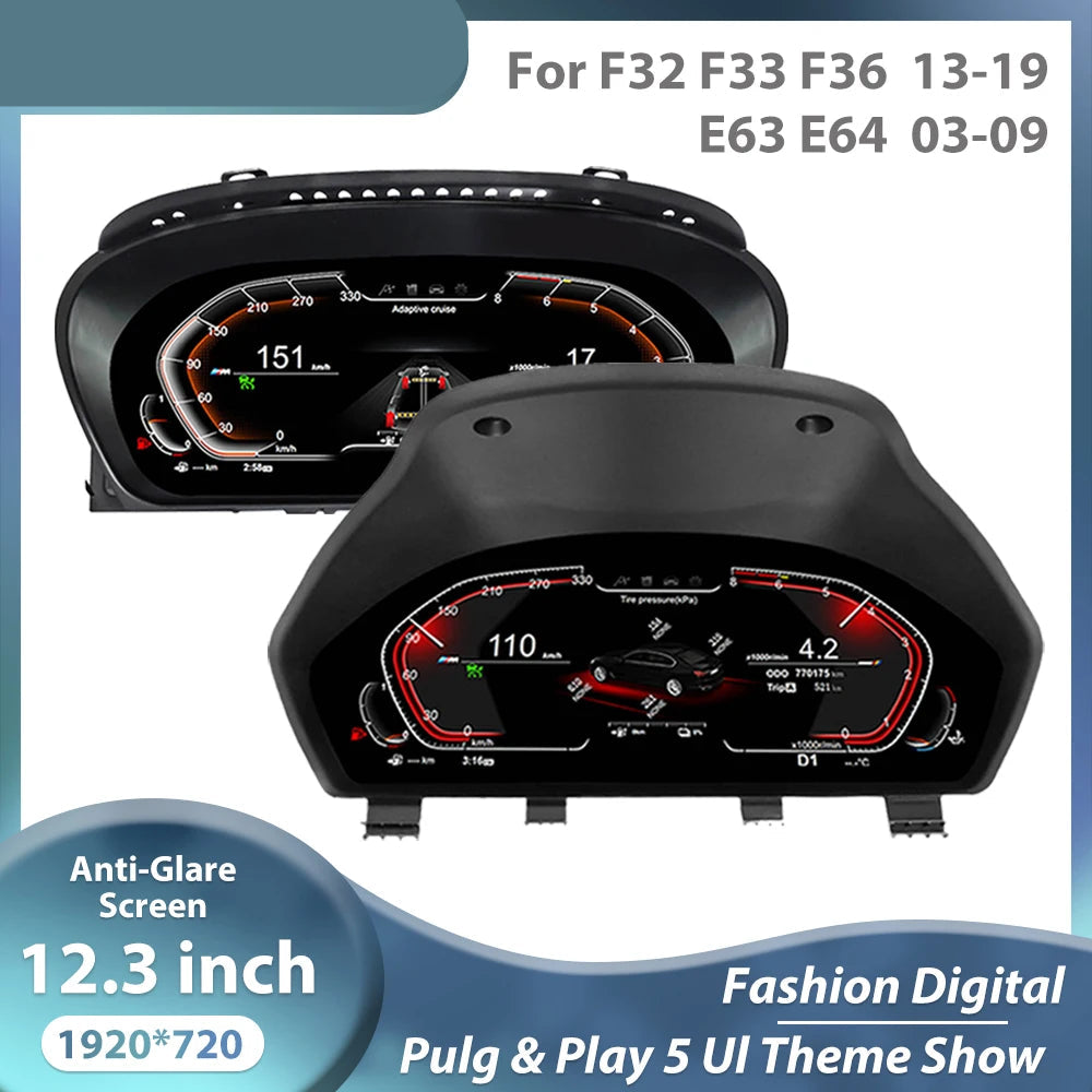 12,3" LCD Dashboardpaneel – Digitaal Instrumentenpaneel – Virtuele Cockpit – Auto Dashboard Display – BMW 3 4 5 Serie Dashboard – Plug & Play Installatie – Anti-Reflectie Blauwlicht