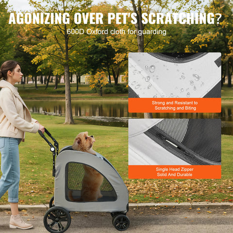 Stroller - Dog Carriage - Dog Stroller - Foldable Dog Stroller - Dog Cart - 160 lbs - 4 Wheels - with Rotating Wheels - with Brakes and Height Adjustable - Medium Large Dogs - Gray