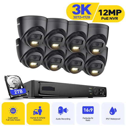 Beveiligingscamera - Camerabewaking - Beveiligingscamerasysteem - 8 Kanalen - 4K CCTV Systeem - IP Camera met Geluid - PoE IP Camera - Nachtzicht - 8 Camera's - voor Binnen en Buiten - Ingebouwde HDD: 4T