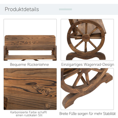 Houten Tuinbank – Buitenbank – Tuinmeubel – Rustieke Bank – Massief Dennenhout – Wagenwiel Armleuningen – Draagkracht 250 Kg