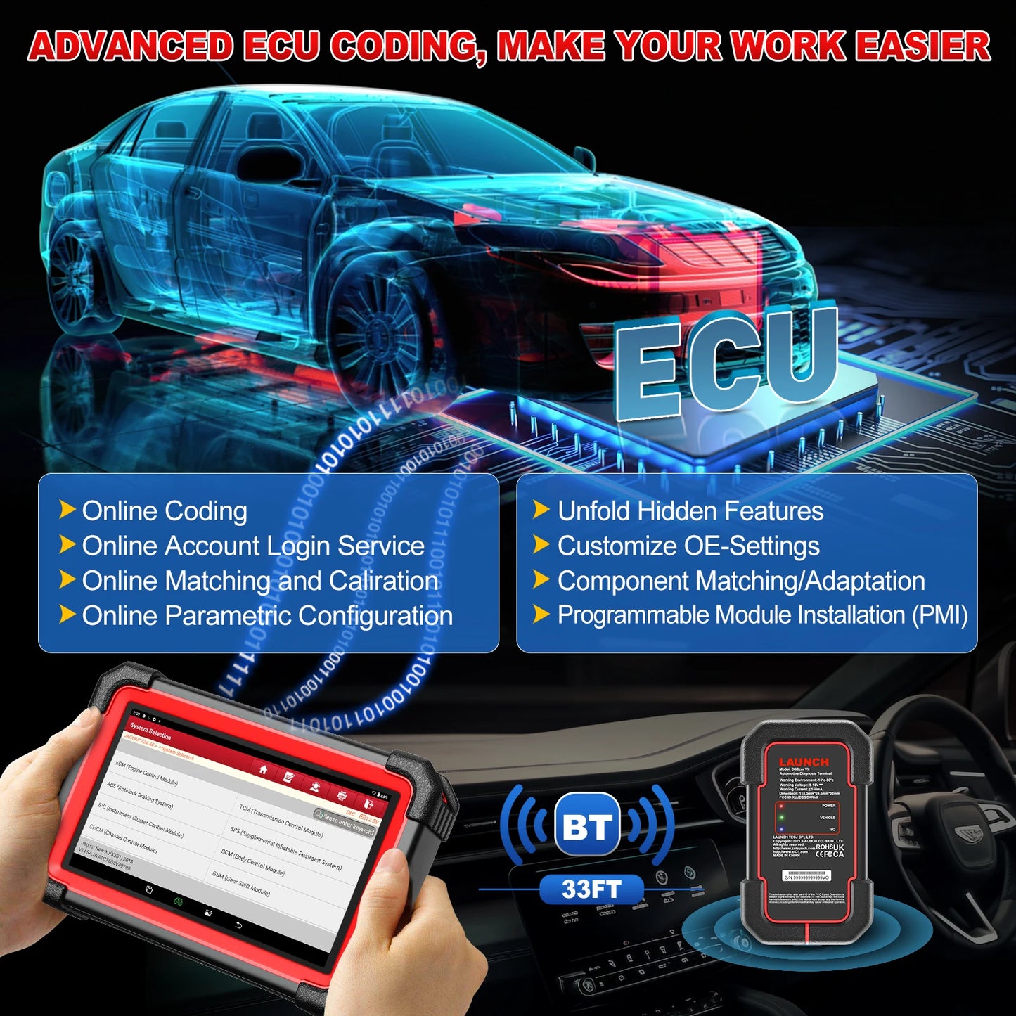 Auto Diagnosetool – Diagnose Scanner – OBD2 Scanner – Foutcode Lezer – Bluetooth Verbinding – 7-Inch Touchscreen – ECU Codering