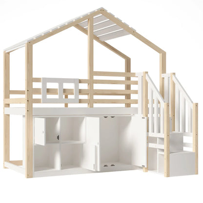 Hoogslaper – Kinderbed – Huisbed – Stapelbed – Hochslaper Kind – Massief Houten Frame – Slimme Opbergruimte Met Kast En Trap