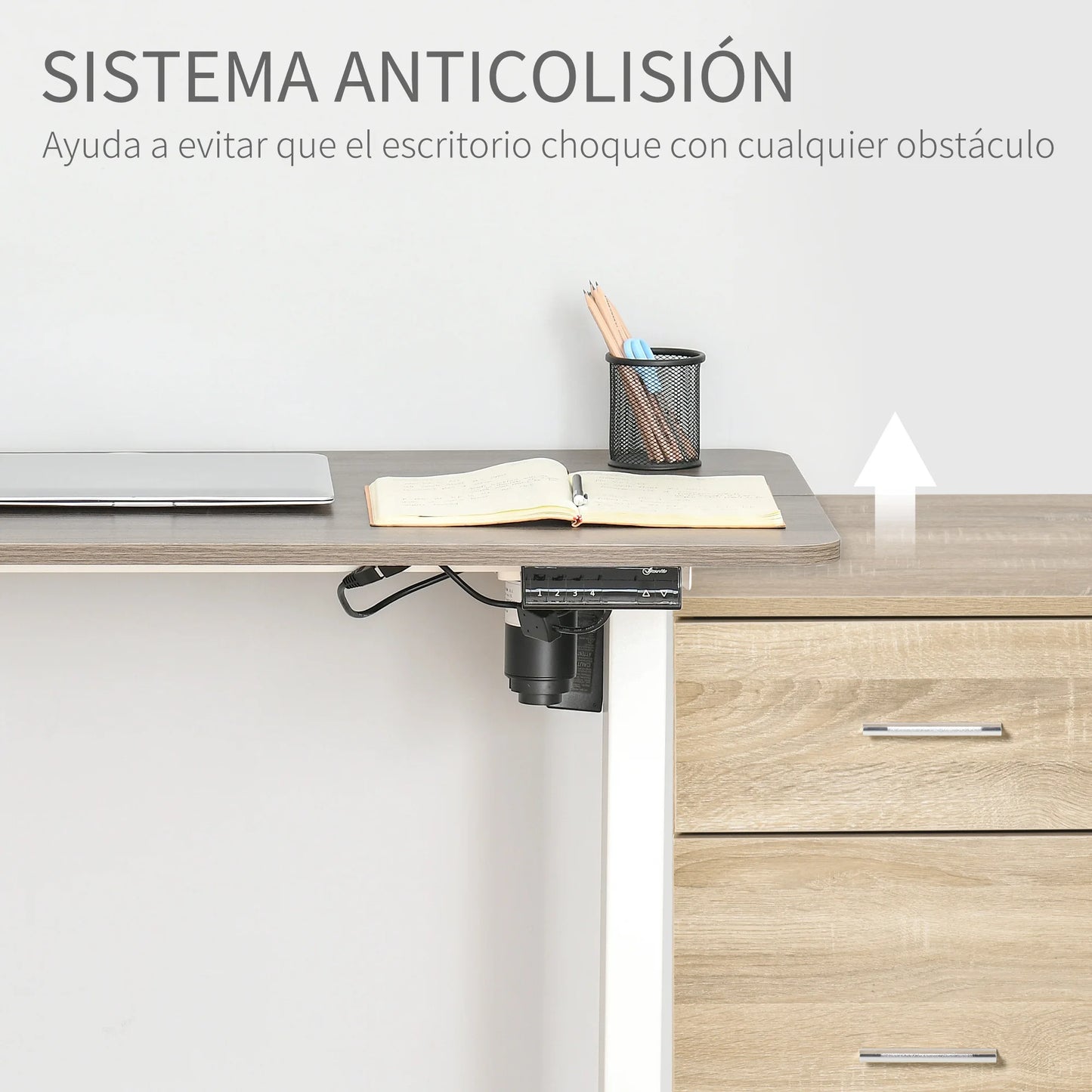 Bureaustoel Elektrisch Verstelbaar – Kantoorstoel – Ergonomische Stoel – Verstelbare Werkstoel – Computerstoel – Elektrische Hoogteverstelling 72-116 cm – Werkblad 120x60 cm Melamine Hout - Wit