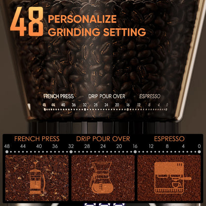 Koffiemolen - Koffiemolen Electrisch - Automatische Koffiemolen - Automatische Burr Koffiemolen - 48 Maalinstellingen – Instelbaar voor Espresso & American Coffee - QUORE