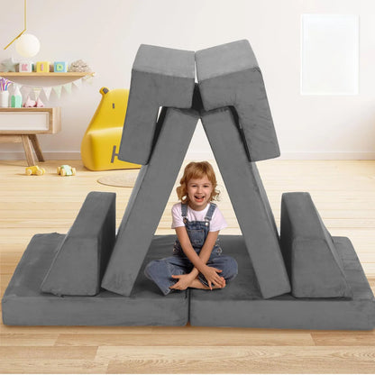 Modular Sofa Set 8-Piece with 3 Shapes, Grey - Soft Washable Cushions for Playroom, Bedroom