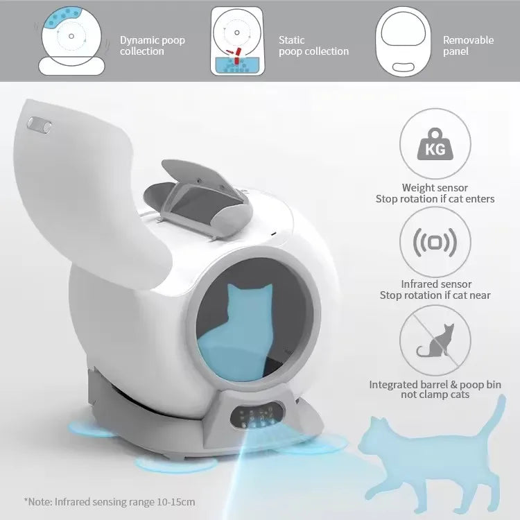 Kattenbak – Automatische Kattenbak – Zelfreinigende Kattenbak – Slimme Kattenbak – Kattenbak Met App – 65L Inhoud – Duurzaam Kunststof