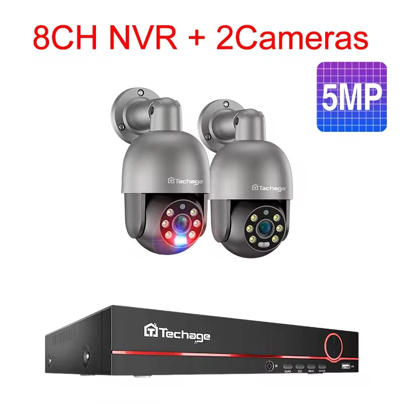 Tecahge 8CH 8MP 5MP CCTV Security POE Camera System PTZ H.265 4K Outdoor AI Human Detection Two-way Audio NVR Record Surveillanc