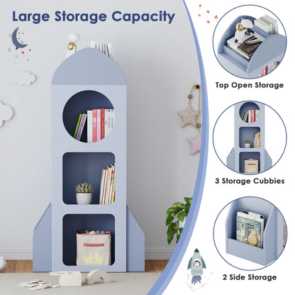 Kinderboekenkast – Raket Boekenkast – Kinderkast – Speelgoedkast – Kinderboekenplank – Lichtblauw – MDF Hoogwaardige Materialen – 120 cm Hoog