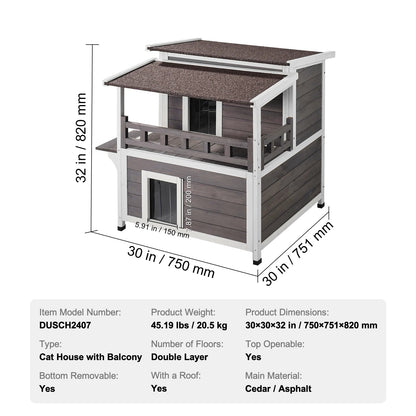 Buitenshuis Kattenhuis – Houten Kattenhut – Buitenkattenhuis – Kattenhok – Waterafstotend Dak – Twee Verdiepingen - QUORE