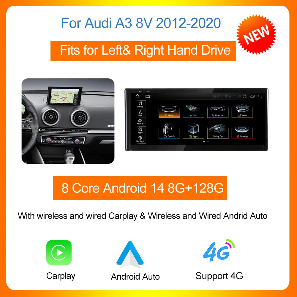 Android 14 Autoradio – Multimediasysteem – Carplay Radio – Android Auto – 2DIN Navigatiesysteem – 10,25 Inch Touchscreen – 6GB RAM 128GB Opslag - QUORE