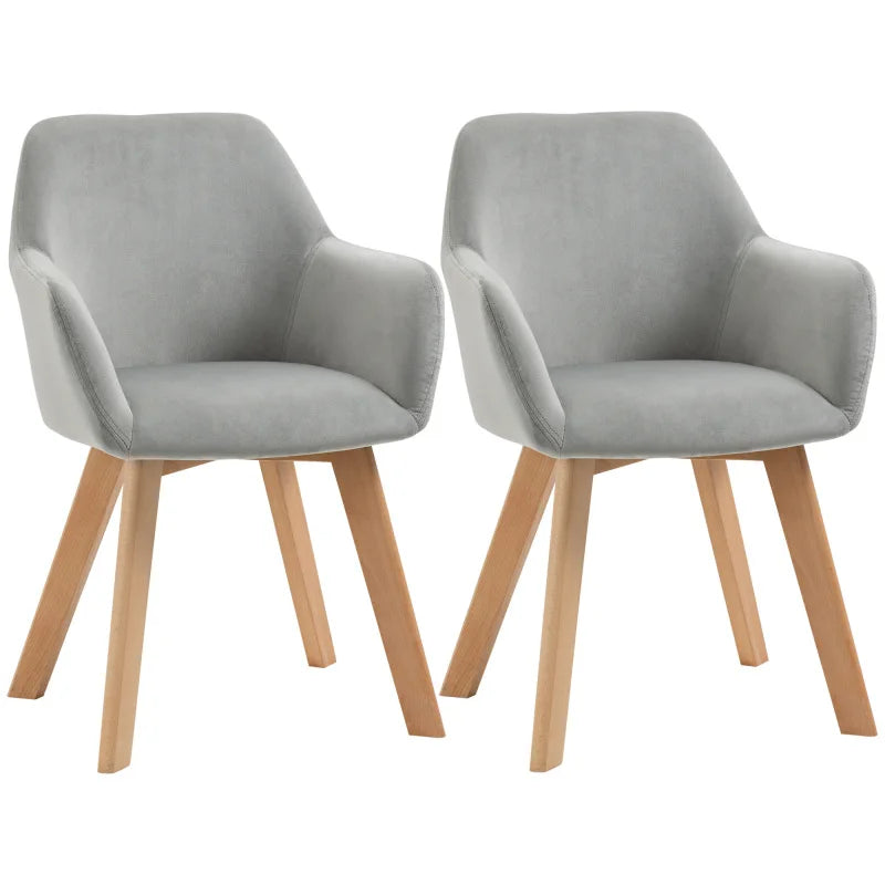 Eetkamerstoelen – Keukenstoelen - Stoelen Met Armleuningen – Bureaustoelen – Fluwelen Stoelen – Ergonomisch Ontwerp – Houten Pootjes - 54 x 57 x 80 cm - Grijs