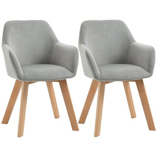 Eetkamerstoelen – Keukenstoelen - Stoelen Met Armleuningen – Bureaustoelen – Fluwelen Stoelen – Ergonomisch Ontwerp – Houten Pootjes - 54 x 57 x 80 cm - Grijs
