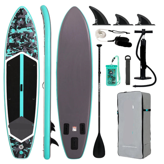 Supboard - Sup - Paddle Board - Sup Boards - 350x84x15cm - Ultra-Light - Opblaasbaar Stand Up Paddle Board - Max 165 kg - Waterdicht - Voor  Rivier - Zee - Inclusief Paddle - Rugzak - Zadel & Accessoires - Zwart-grijs