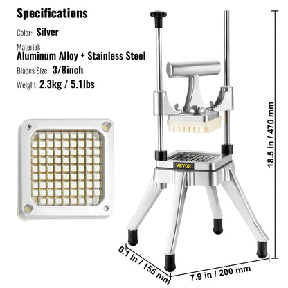 Groente- en fruitsnijder roestvrij staal - Snijmachine - Groentesnijder - Fruitsnijder - Mandoline - Hakmolen -  Groentesnijder Multifunctioneel - RVS Dicer – 3/8 & 1/4 Inch Snijbladen voor Keuken, Restaurant en Catering