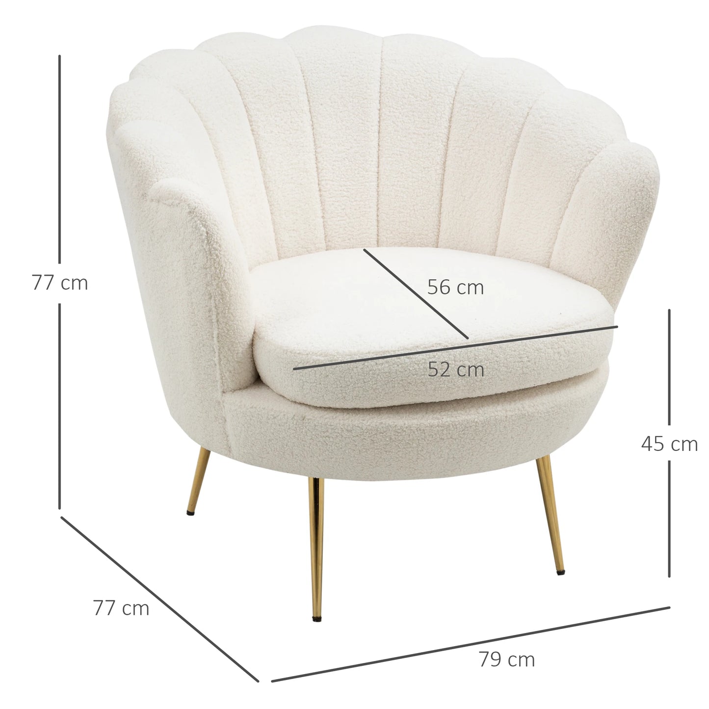 Fauteuil – Armstoel – Stoel – Zetel – Relaxstoel – Wit Gestoffeerd Fleece – 10 cm Dikke Schuimvulling
