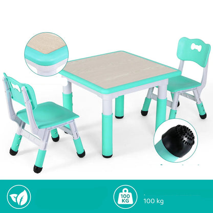 Kindertafel en Stoeltjes - Kindertafel - Kleuterstoel - Kinderstoeltje - Tafel -  Verstelbare Hoogte – 1 Tafel + 2 Stoelen – Voor Kinderen van 3 tot 8 Jaar – Studie & Speelmeubilair - Lichtgrijs