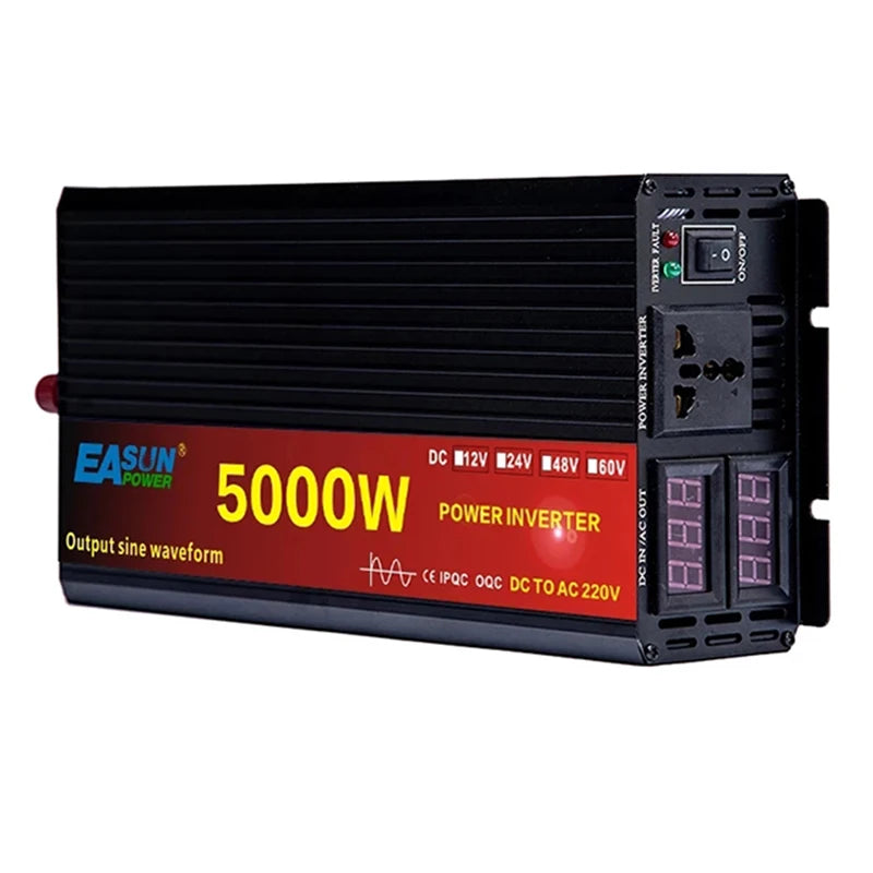 Omvormer – Spanningomvormer – Stroomomzetter – Converter – Zuivere Sinusomvormer 5000W 24V – Hoog Vermogen – LCD Display - QUORE