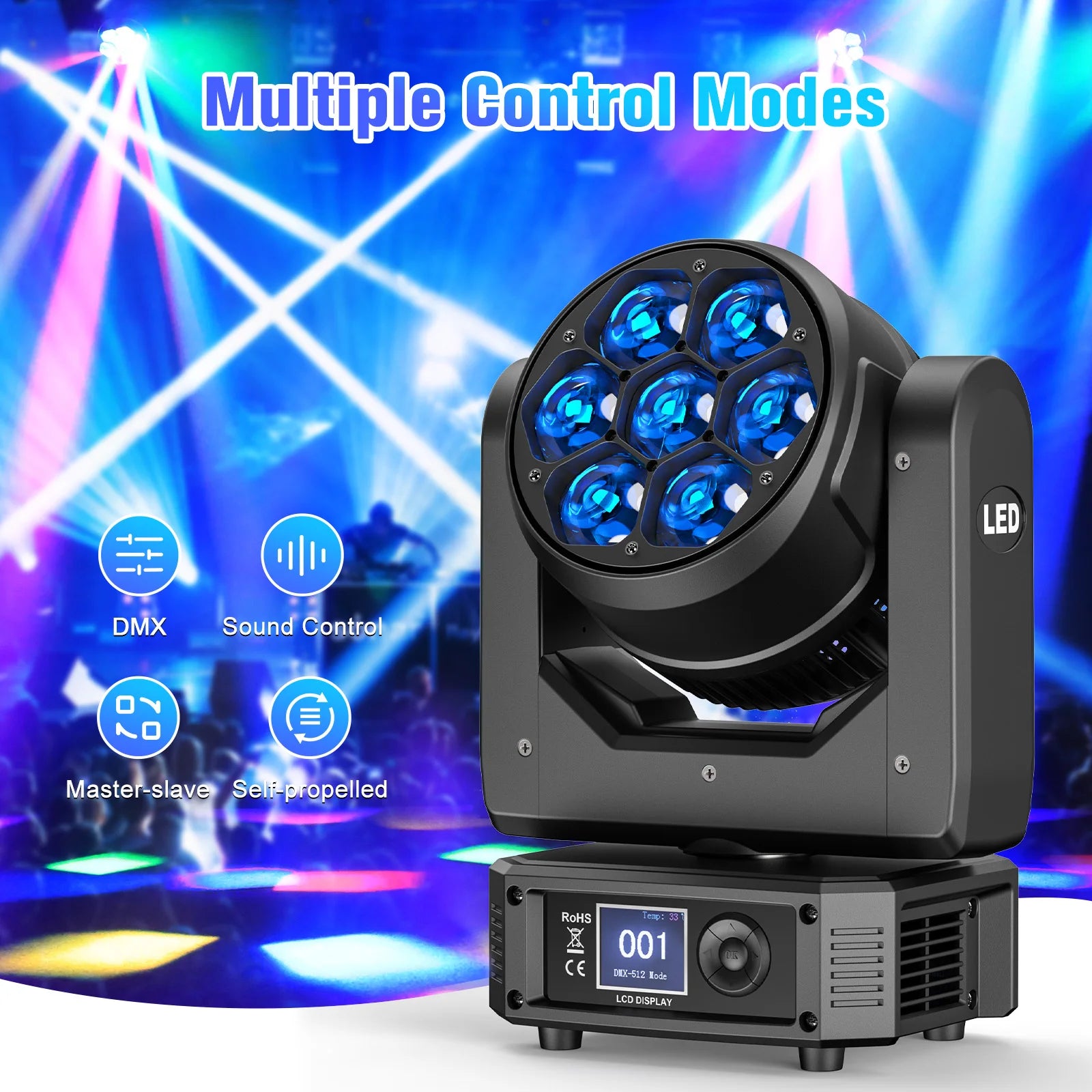 300W Moving Head DJ Licht – LED Verlichting – Podium Effectlamp – DMX Stagelicht – Geluidgestuurd – Elektronische Zoom – Robuuste Aluminium Behuizing – Master-Slave Functie – EU Stekker - QUORE