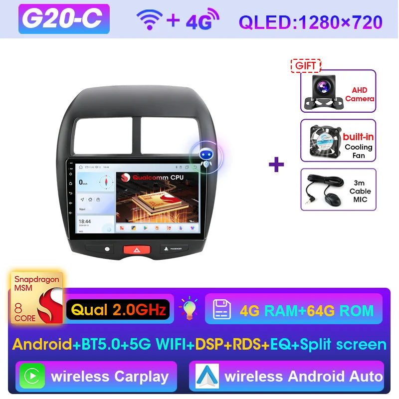 Multimediasysteem Mitsubishi ASX – Autoradio – 2DIN Headunit – Android Carplay Systeem – Touchscreen 10 Inch – Achteruitrijcamera Aansluiting – Wifi & 4G Connectiviteit