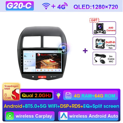 Multimediasysteem Mitsubishi ASX – Autoradio – 2DIN Headunit – Android Carplay Systeem – Touchscreen 10 Inch – Achteruitrijcamera Aansluiting – Wifi & 4G Connectiviteit