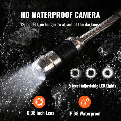 Leidinginspectiecamera – Inspectiecamera – Buisscanner – Kabelcamera – Rioolcamera – 7 Inch Scherm – Waterdicht IP68 – 12 LED Lampjes - 20 Meter Draad