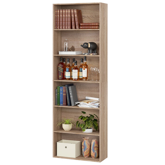 Boekenkast - Kast - Boekenrek - Hoge Kasten - Boekenkasten - 6-Tier - 180 cm Display Rek - Houten Opbergkast voor Woonkamer - Opbergsysteem - Eiken - QUORE