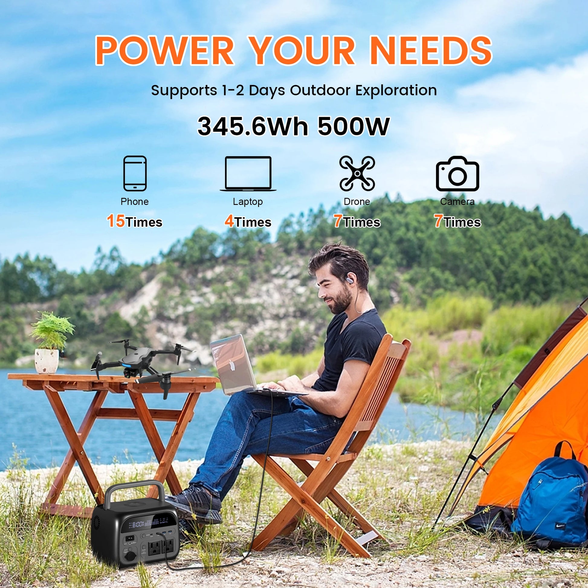 Draagbare Powerstation – Powerbank – Externe Batterij – Back-up Generator – Camping Accu – 500W Hoog Vermogen – 108.000mAh LiFePO4 Batterij - QUORE