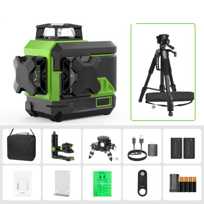 3D Kruislijnlaser – Laserwaterpas – Bouwlaser – Zelfnivellerend – Groene Laser – 3x360° Lijnen – Bluetooth Afstandsbediening - met Statief