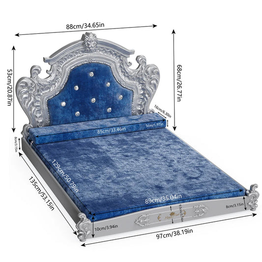 Hondenbed – Groot Hondenkussen – Luxe Hondenmand – Fluwelen Bed – Stevig Frame – Verwijderbare Wasbare Hoes - Blauw - XXL