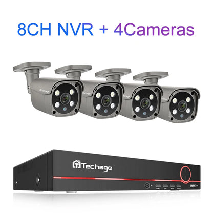 Techage H.265 8CH 5MP 8MP 4K POE Camera System AI Full Color Night VIsion Face Detection CCTV Video Security Surveillance Kits - QUORE