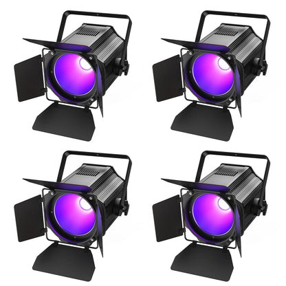 4 Stuks COB Par Lights – LED Spotlights – Stage Lights – Theaterverlichting – DJ Verlichting – 200W 6-in-1 RGBWA+UV – Lineaire Dimming & Intelligente Koeling – Zwart