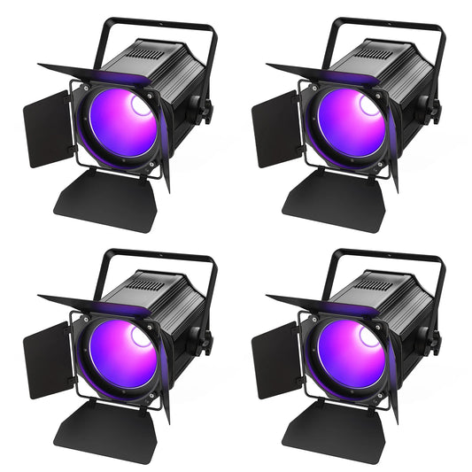 4 Stuks COB Par Lights – LED Spotlights – Stage Lights – Theaterverlichting – DJ Verlichting – 200W 6-in-1 RGBWA+UV – Lineaire Dimming & Intelligente Koeling – Zwart